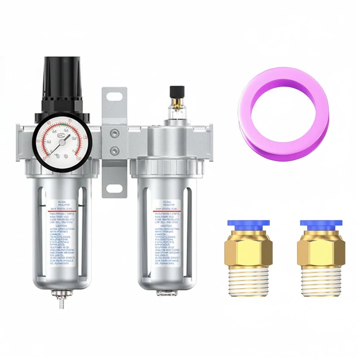 SFC series oil water separator and pressure regulating valve for air compressors, featuring a durable two-piece brass construction.