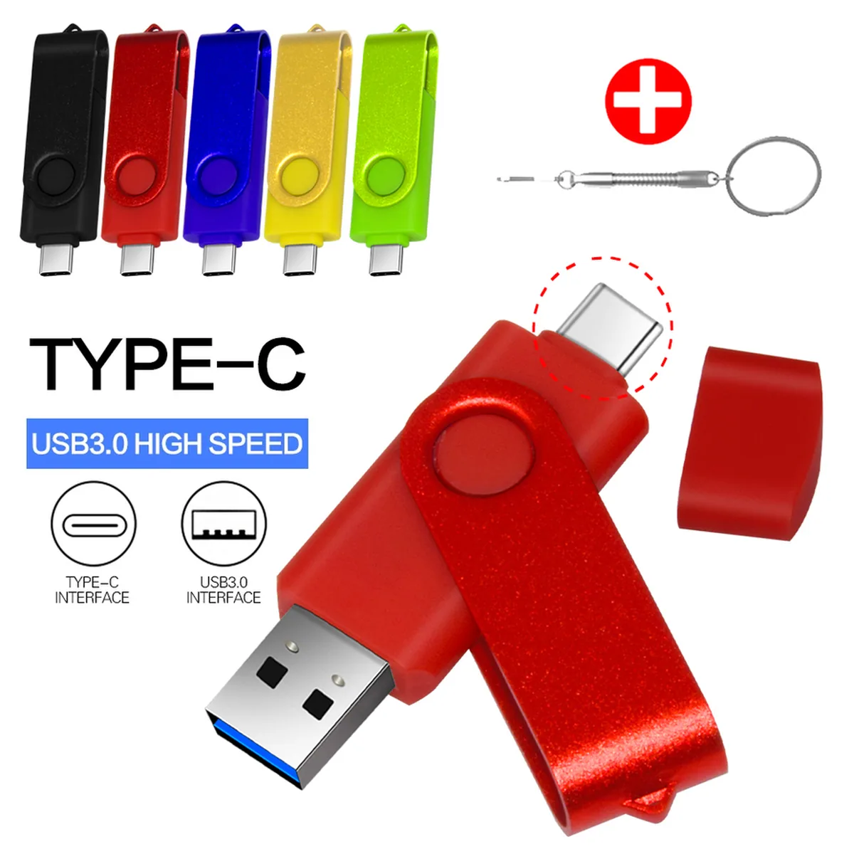 Flash Drive | 128GB Dual USB-C & USB-A | 360° Swivel Design
