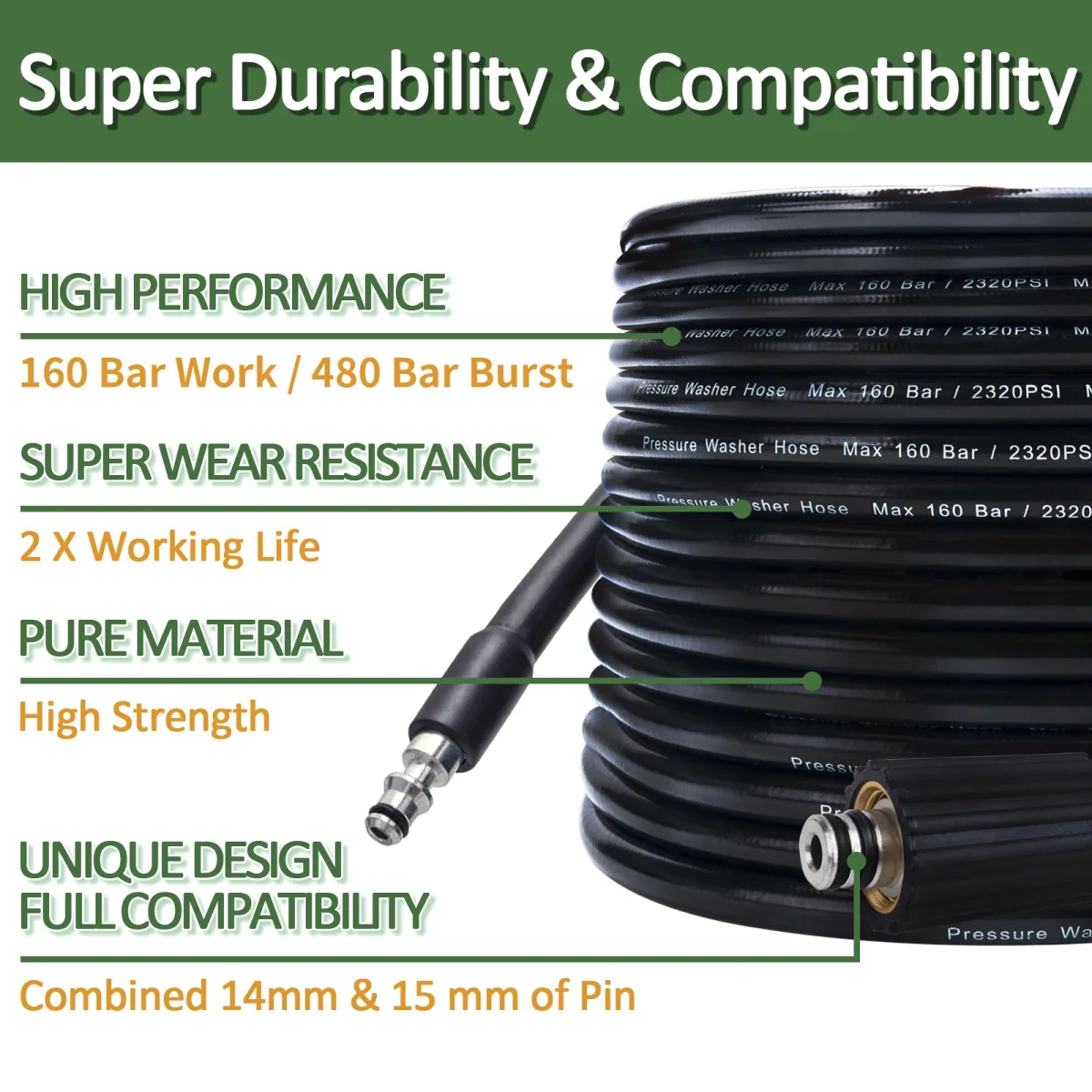 Pressure Washer Hose Replacement 10m | 160 Bar | 1/4 Inch Bore - Thumbnail 4