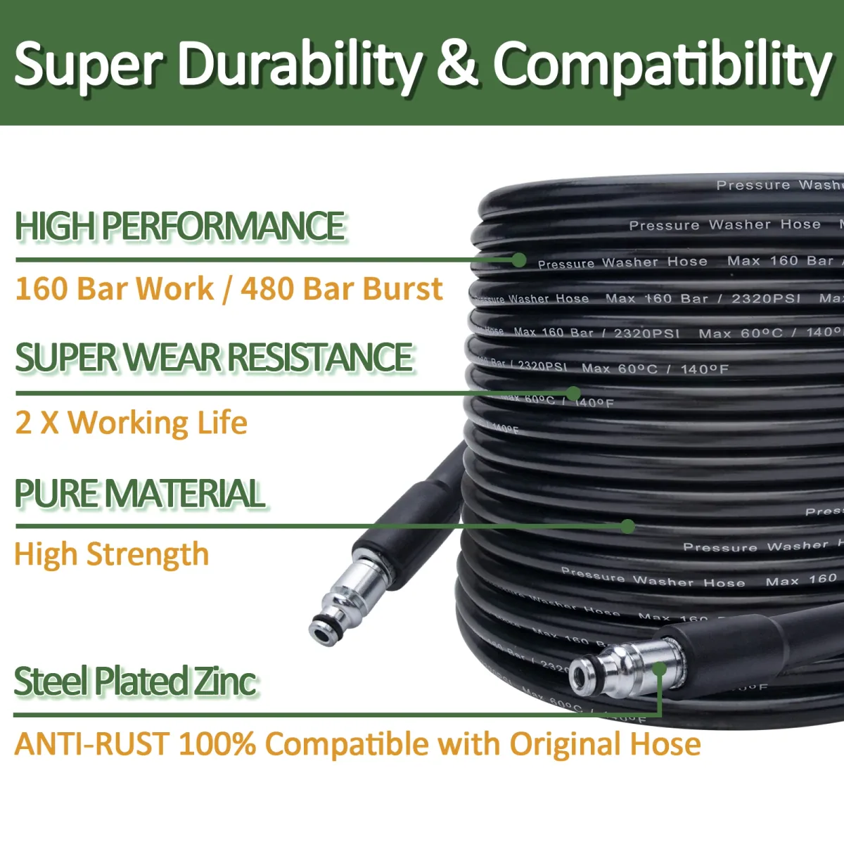 Pressure Washer Hose Replacement 10m | 160 Bar | 1/4 Inch Bore - Thumbnail 6