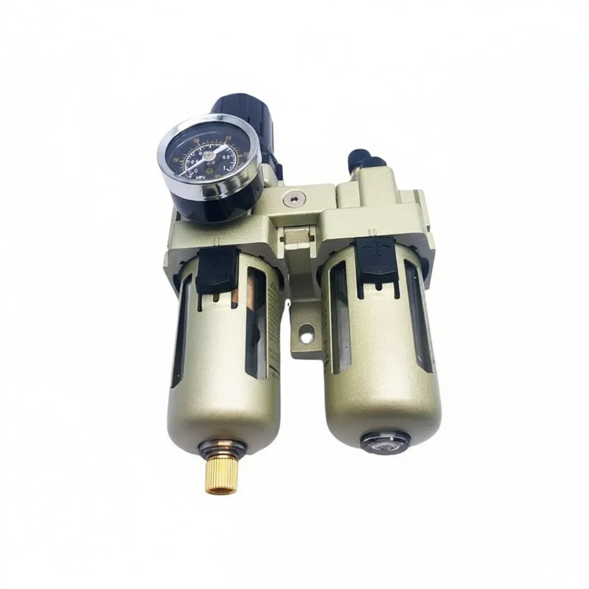 AC4010 series industrial air compressor filter regulator combo unit with oil water separator and two air filters for pneumatic systems.