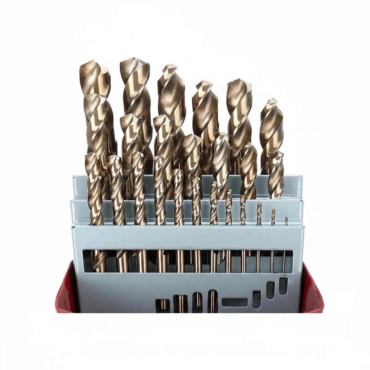 A high-performance M35 cobalt drill bit set with straight shanks, ideal for drilling stainless steel, metal, and wood.