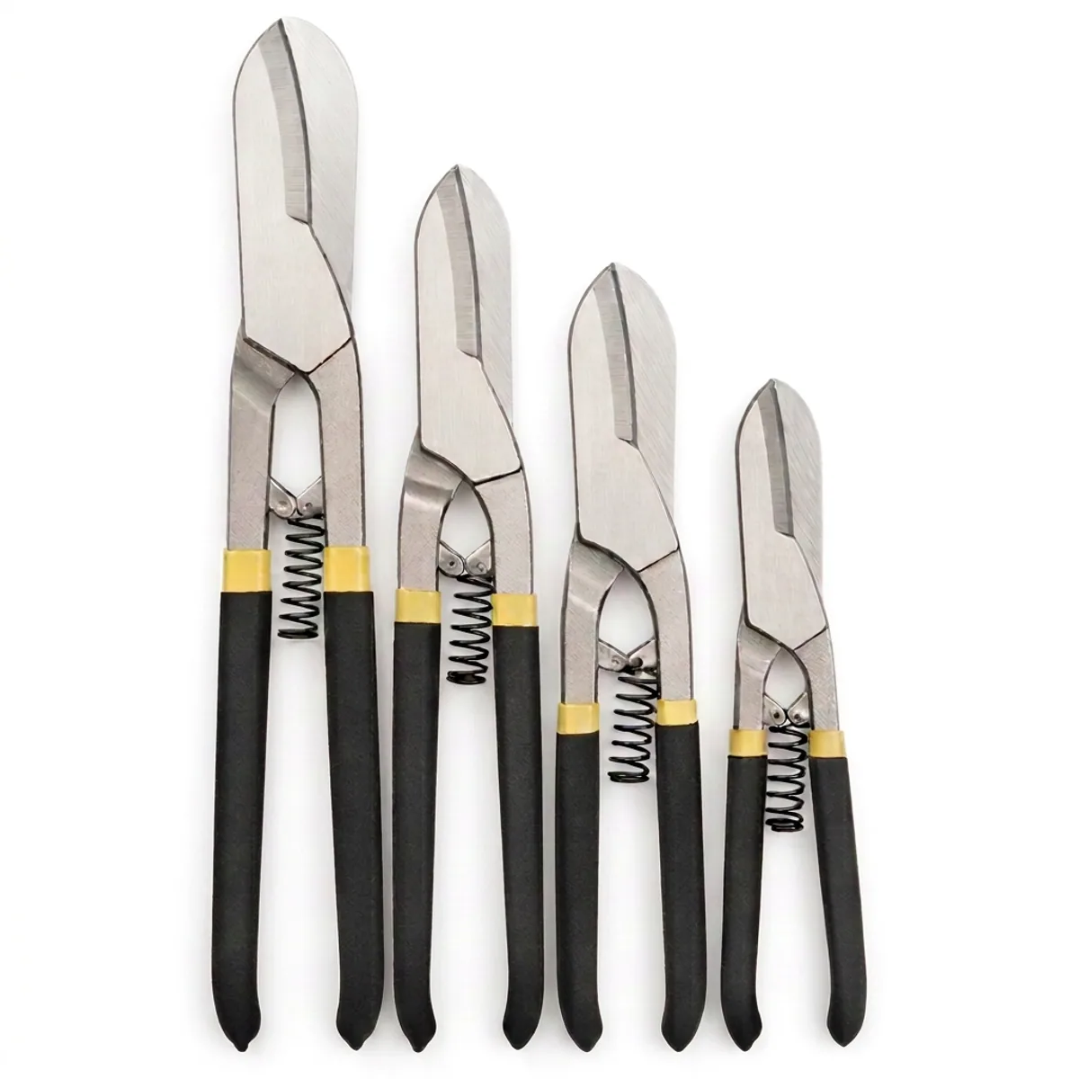 Heavy Duty Tin Snips cutting through sheet metal, showcasing the stainless steel blades and ergonomic handles of this aviation shear.
