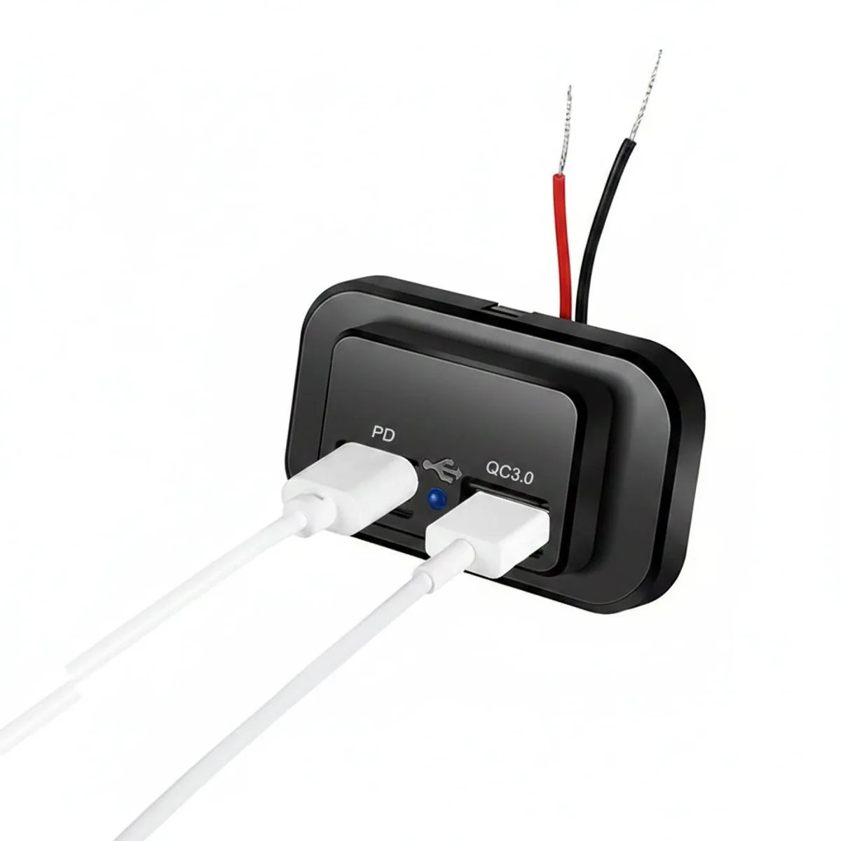 A PD QC3.0 96W dual USB car charger socket with switch and LED light, not a spark plug socket, for 12V/24V vehicles.