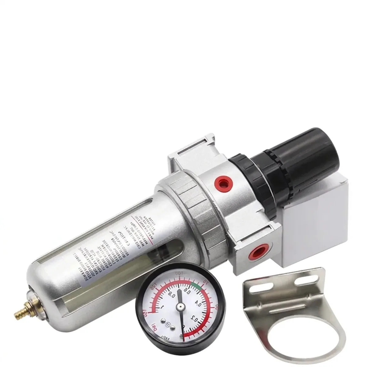SFC series air filter regulator with oil water separator, automatic drain, and pressure gauge for industrial pneumatic systems.