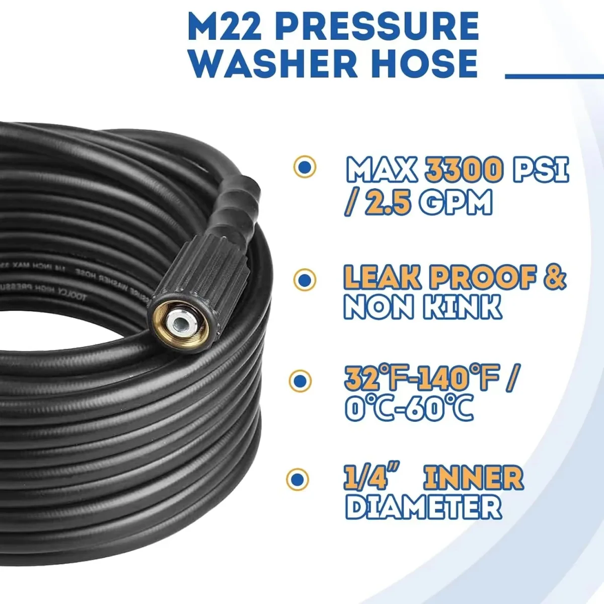 Pressure Washer Hose Replacement M22 | 6m, 10m or 15m | 3300 PSI - Thumbnail 2