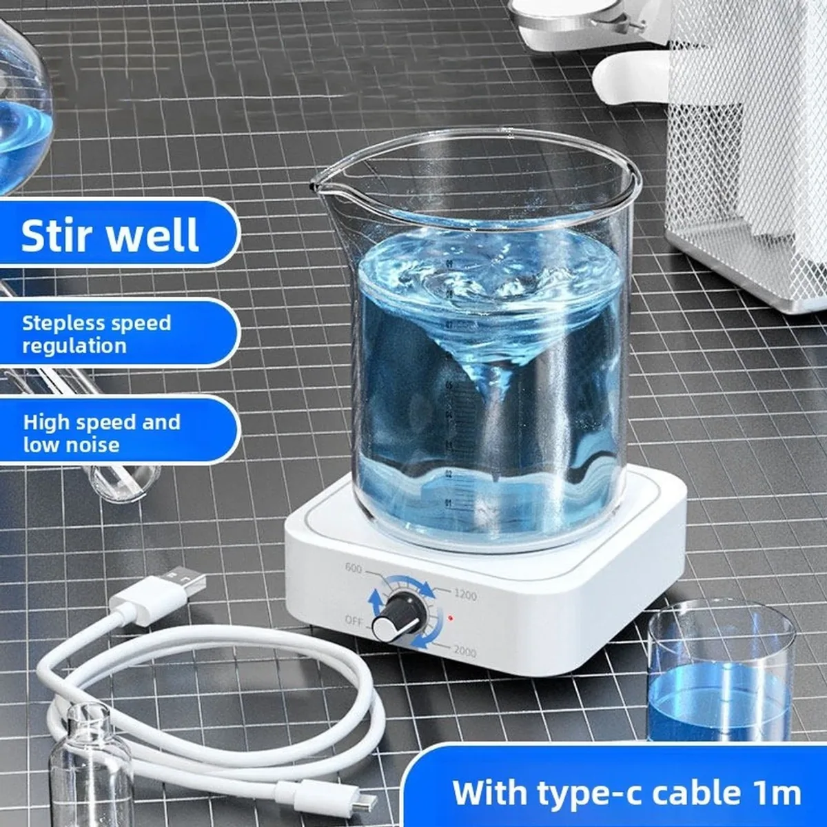 Mini Magnetic Stirrer | 200 to 2000 RPM | Stepless Speed Dial | USB 5V - Thumbnail 3