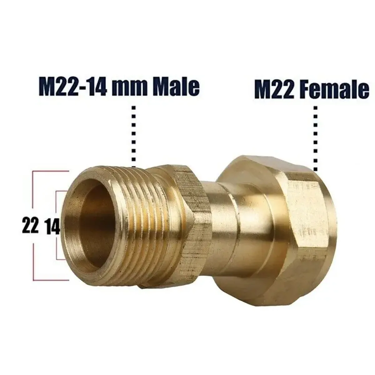 Pressure Washer Hose Connector M22 14mm | Brass Swivel | 360 Degree - Thumbnail 5