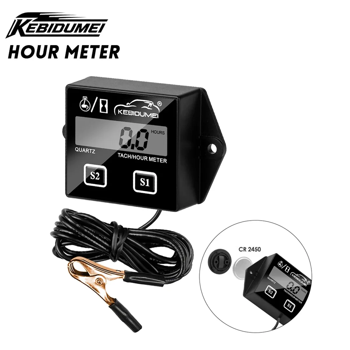 Digital tachometer and hour meter with an LCD display for engines.