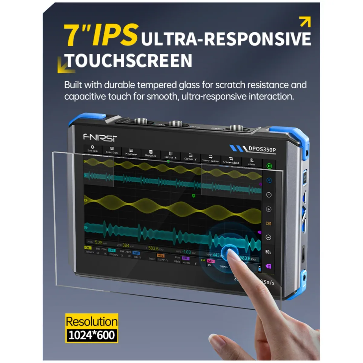 Digital Oscilloscope DPOS350P | 2CH 350MHz 1GSa/s | 7in Touchscreen - Thumbnail 2