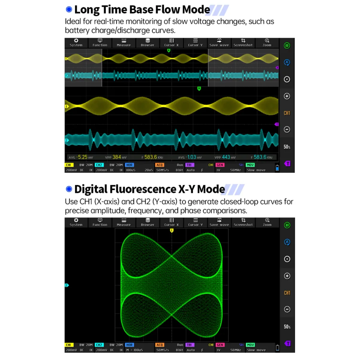 Digital Oscilloscope DPOS350P | 2CH 350MHz 1GSa/s | 7in Touchscreen - Thumbnail 8
