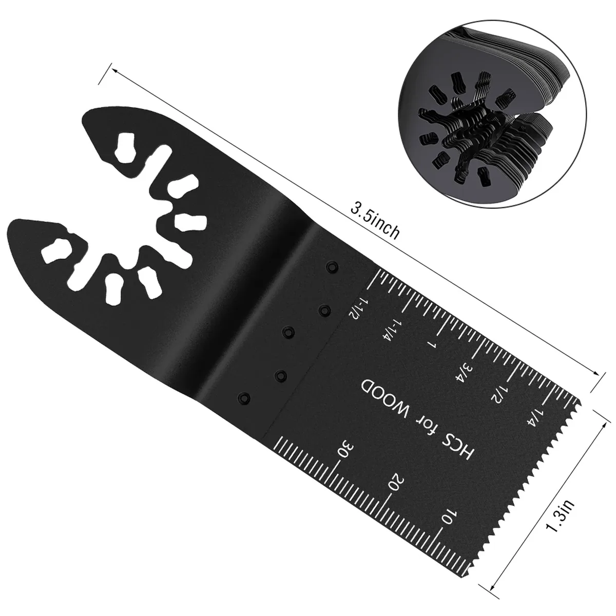 Universal oscillating multi-tool saw blade set with 5 to 60 pieces, featuring straight and scale blades for cutting wood, metal, and plastic.