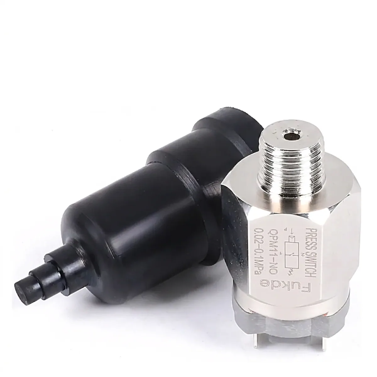 QPM11 Adjustable Air Pressure Switch with 0.02‑1MPa range, diaphragm actuator, and NO/NC contacts for compressor control.