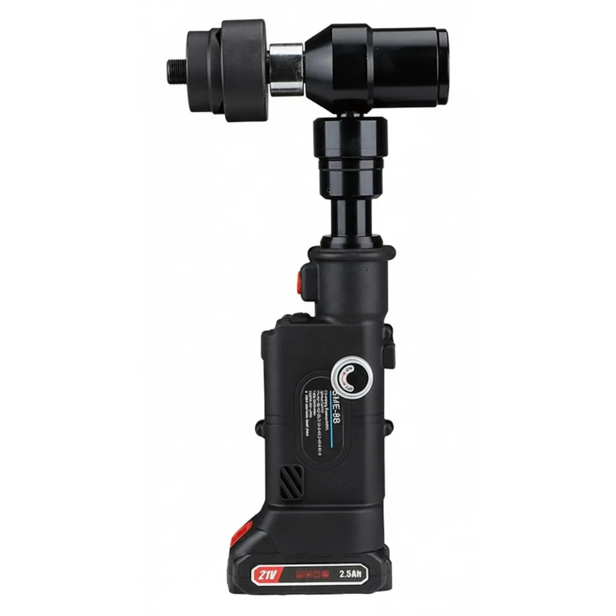 Hydraulic Hole Opener Tool with straight handle for drilling square and circular holes in metal sheets, powered by lithium battery.