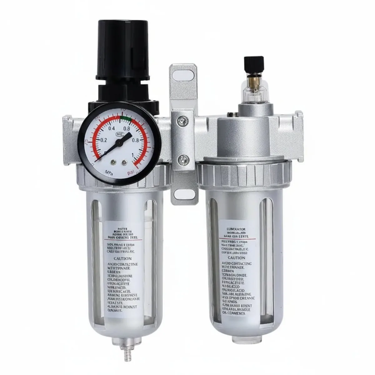 SFC200 1/4-inch air compressor filter regulator lubricator with oil water separator and pressure gauge for pneumatic systems.