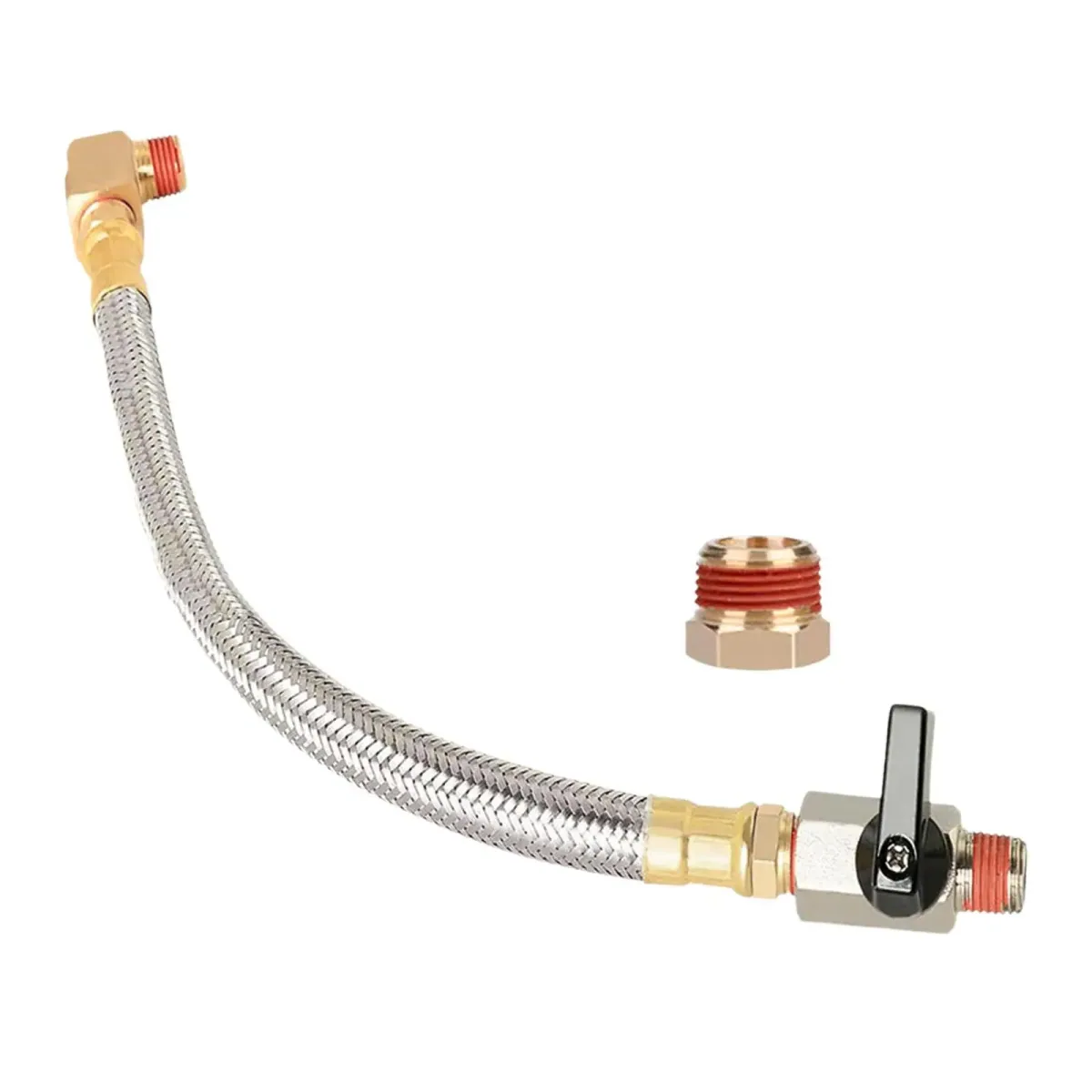 Air Compressor Drain Valve Kit | 25cm Braided Hose | 1/4NPT Brass - Thumbnail 5