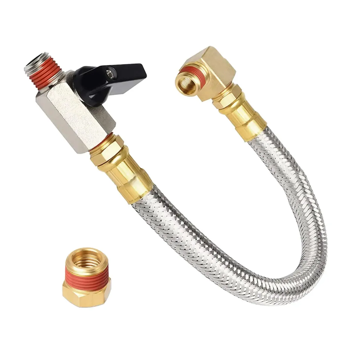 Air Compressor Drain Valve Kit | 25cm Braided Hose | 1/4NPT Brass - Thumbnail 4