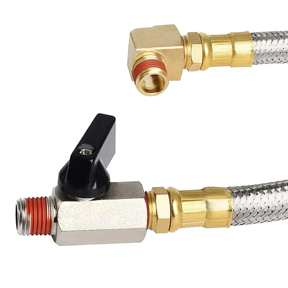 Air Compressor Drain Valve Kit | 25cm Braided Hose | 1/4NPT Brass - Thumbnail 3