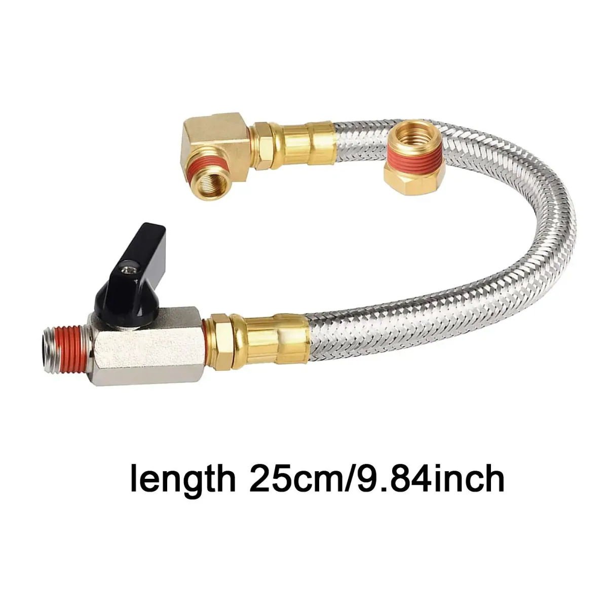Air Compressor Drain Valve Kit | 25cm Braided Hose | 1/4NPT Brass - Thumbnail 2