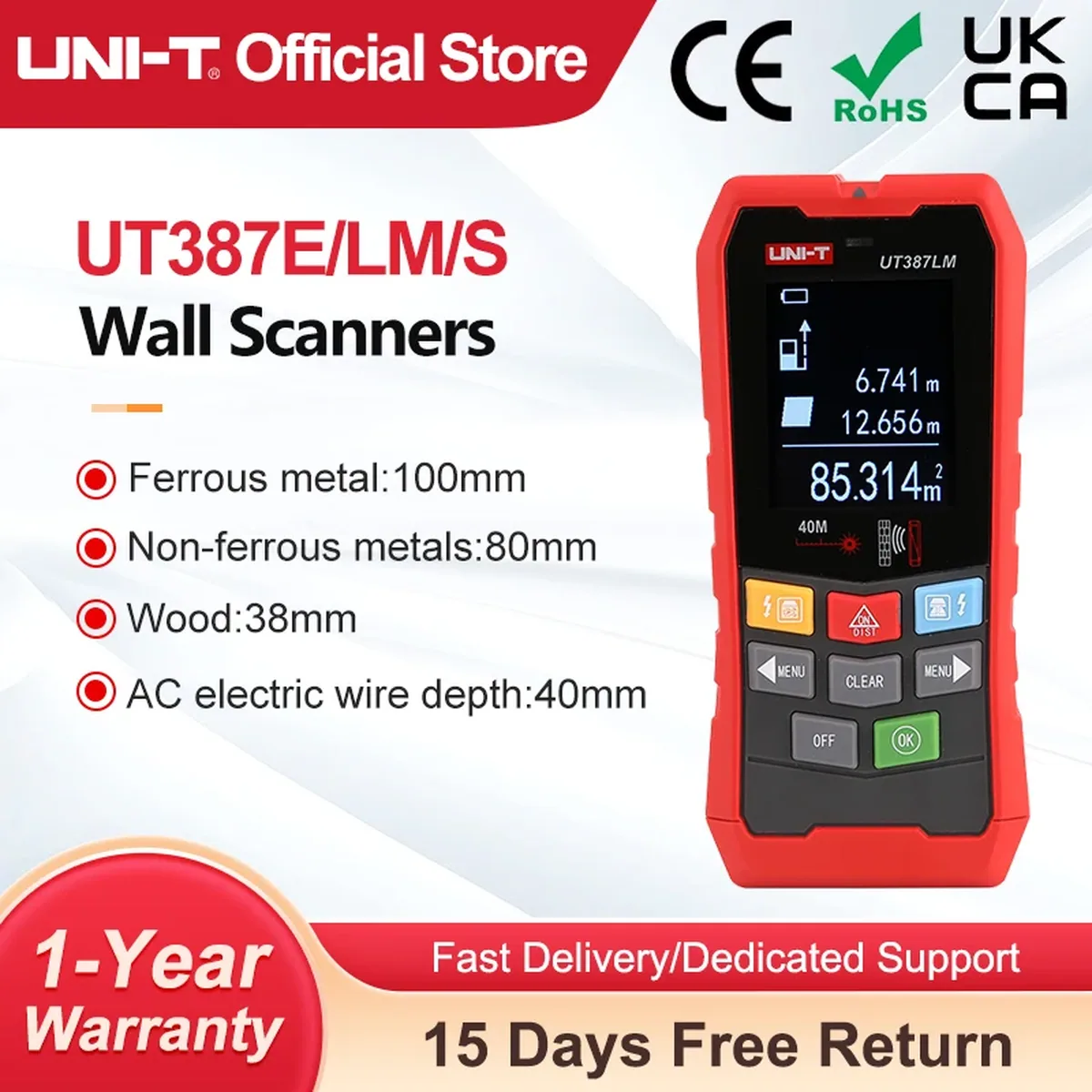 Wall Scanner | 4-in-1 Stud, Metal, AC Voltage Detector | 38mm Wood Depth
