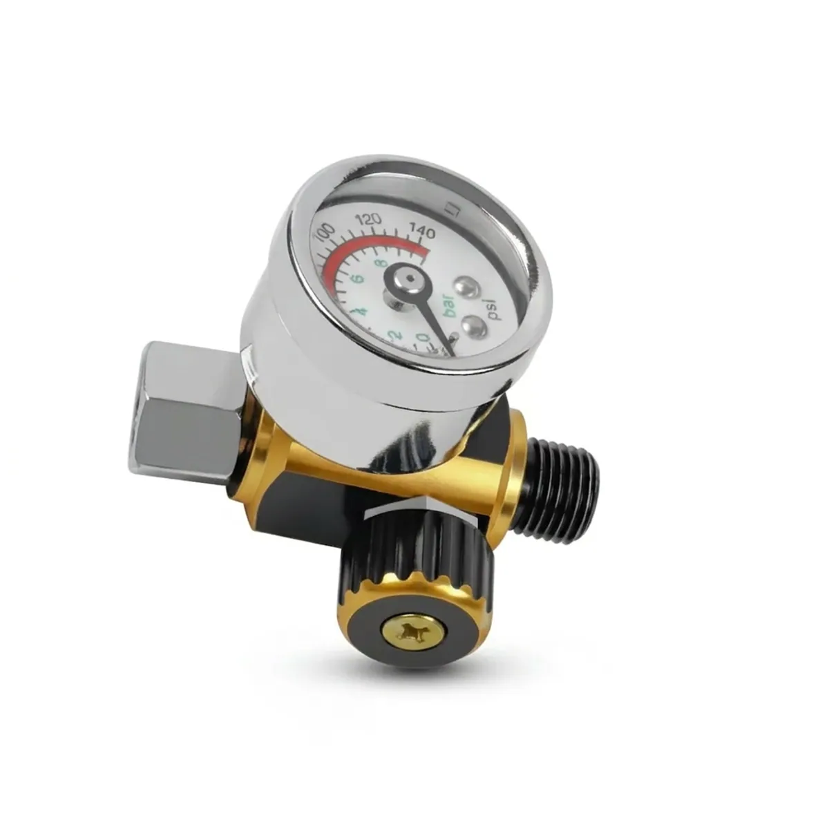 Air pressure regulator with 0-140 PSI gauge and G1/4 thread, an accessory for controlling air tools and compressors.