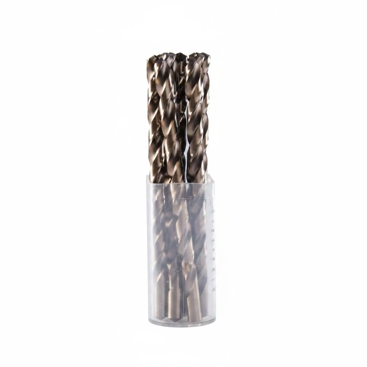 Set of 10 M35 HSS-CO cobalt twist drill bits from 0.5mm to 8.0mm, designed for drilling stainless steel.