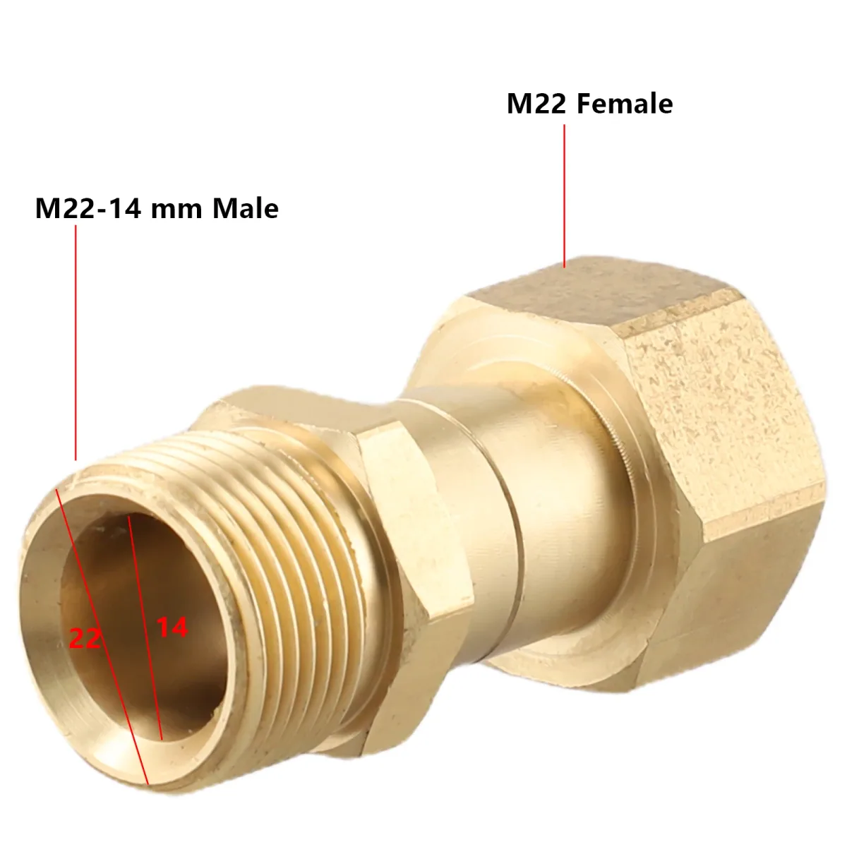 Pressure Washer Hose Connector | Brass M22 Swivel | 14mm Bore - Thumbnail 5