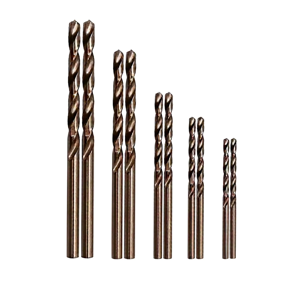 10-piece HSS M35 cobalt drill bit set in 1-3mm sizes for metal and stainless steel drilling. Cobalt coated for enhanced durability.