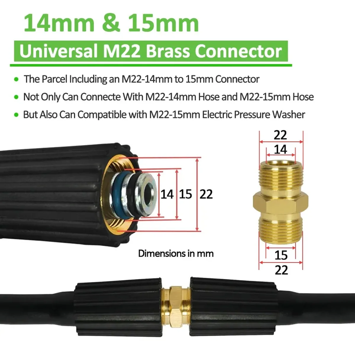 Pressure Washer Hose Replacement 10M | 200 Bar | M22 14/15mm Brass Fitting - Thumbnail 2