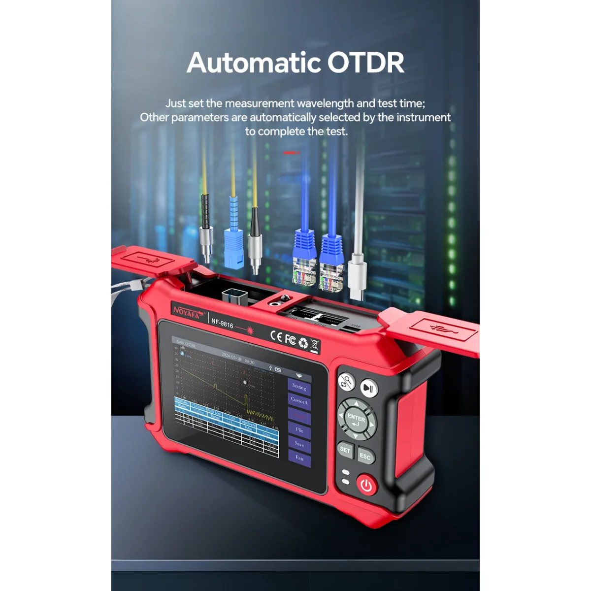 OTDR NF-9816 | 1310/1550nm 28/26dB, 80km | 10G PON OPM, VFL and RJ45 - Thumbnail 3