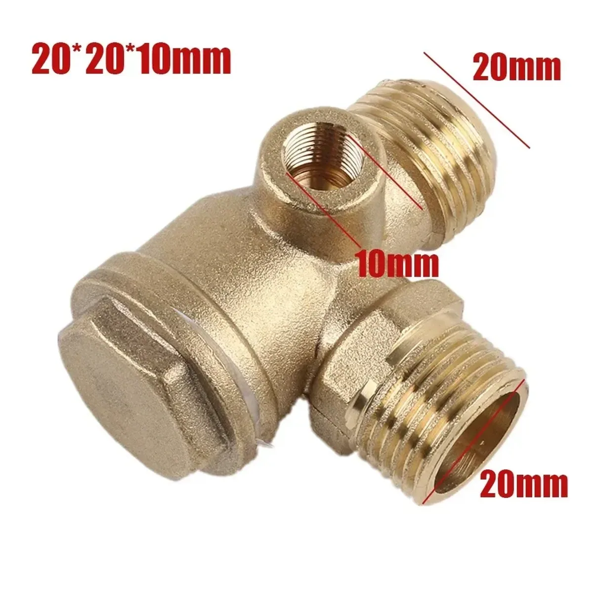 Air Compressor Check Valve | 3-Port Brass | 1/2" x 1/2" x 1/8" Male - Thumbnail 4