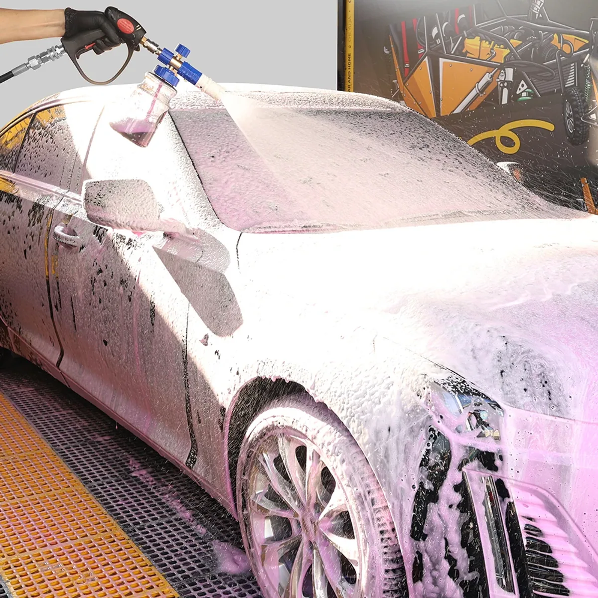Pressure Washer Snow Foam Lance | 1L Bottle | M22-14mm Adapter | 12 Fittings