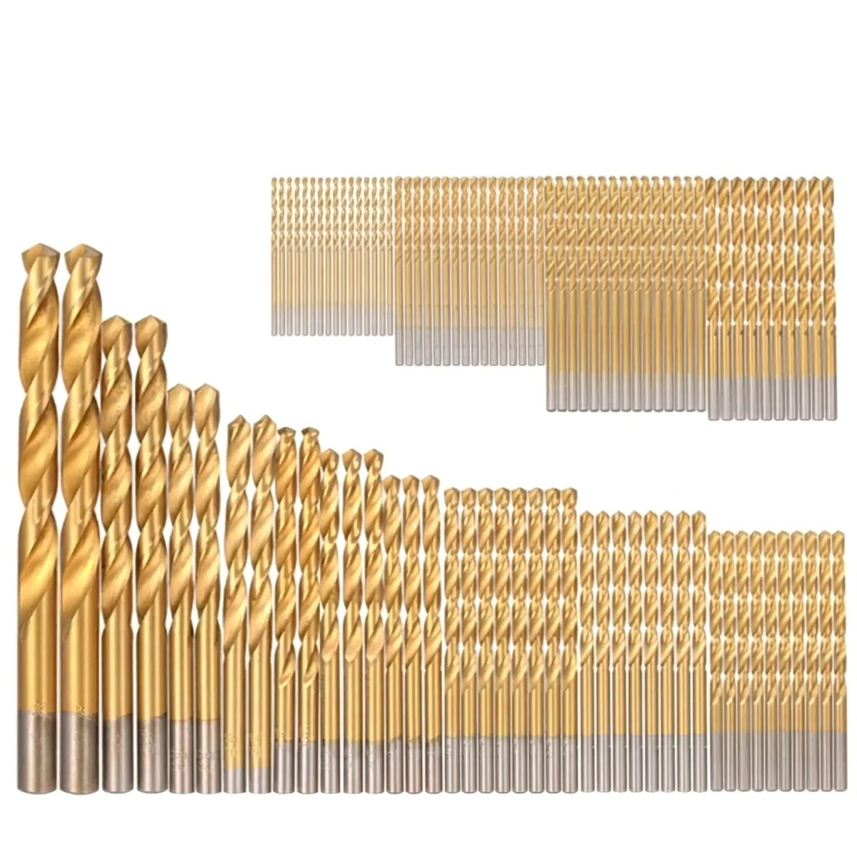 99-piece HSS high-speed steel metric drill bit set for drilling titanium, hard metals, and woodworking, covering sizes from 1.5mm to 10mm.
