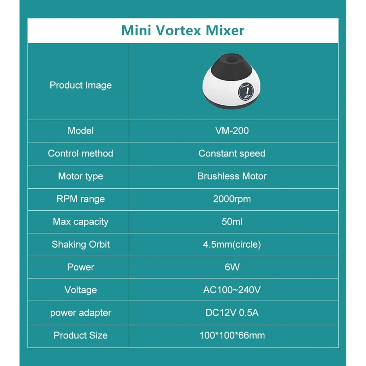 Mini Orbital Shaker VM-200 | Vortex Mixer 2000rpm | 50ml | 4.5mm Orbit - Thumbnail 3