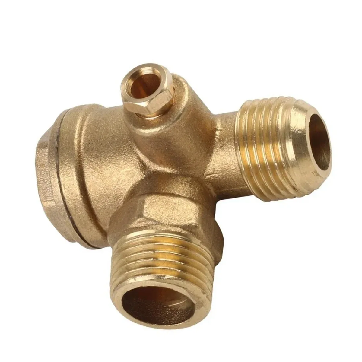 Air Compressor Check Valve | Brass 3-Port | 20mm Male Thread | 6mm Bore - Thumbnail 2