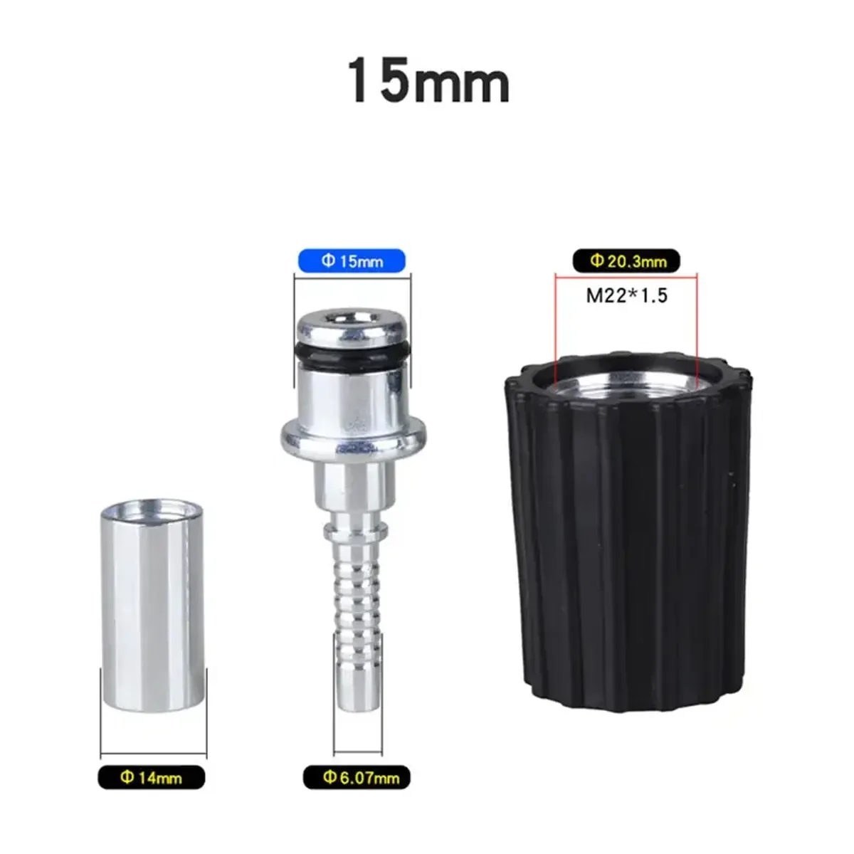 Pressure Washer Hose Connector | M22*1.5 or M14*1.5 | 14mm and 15mm Hose - Thumbnail 3