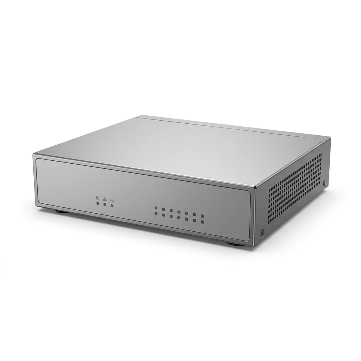Front and side view of a silver Firewall Appliance with status LEDs and ventilation perforations.