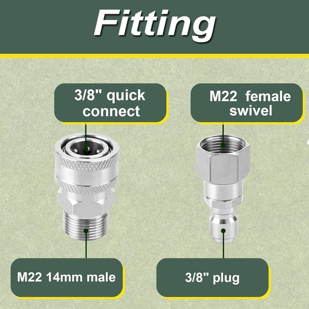 Pressure Washer Hose Adapter | M22 14mm to 3/8 Inch | 5000 PSI Swivel - Thumbnail 4