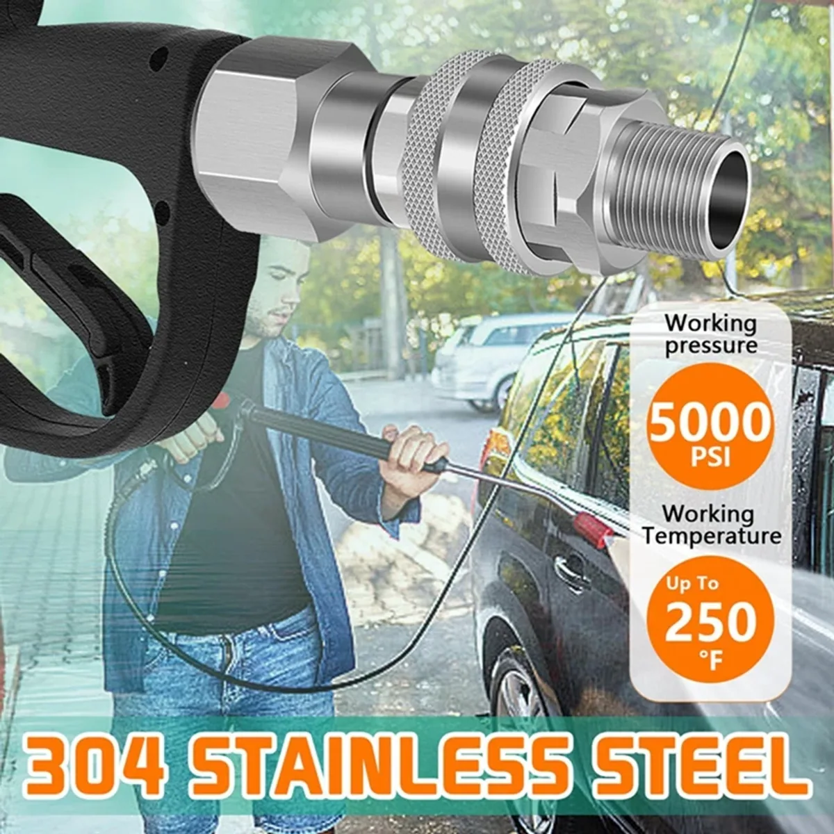 Pressure Washer Hose Adapter | M22 14mm to 3/8 Inch | 5000 PSI Swivel - Thumbnail 2