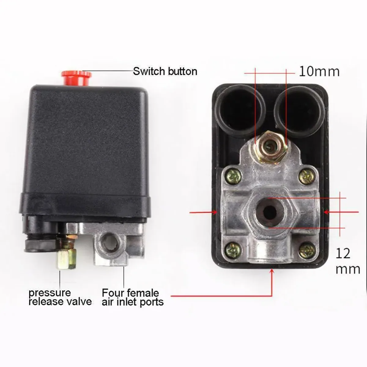 Air Compressor Pressure Switch | 4 Port 1/4 BSP | 90-120 PSI | 240V - Thumbnail 3