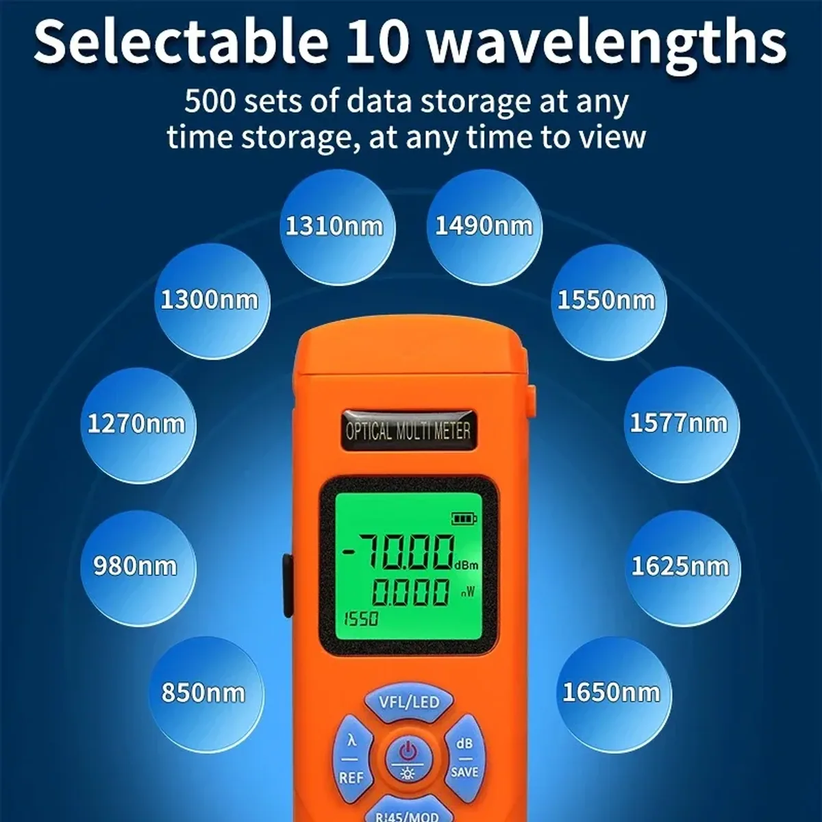 Optical Power Meter with VFL AUA-C70/C50 | 10 Wavelengths | RJ45 Tester - Thumbnail 7