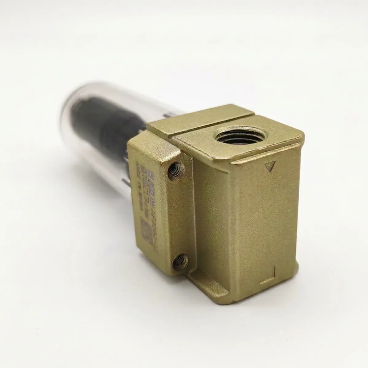 AF Series pneumatic filter for compressor air lines, removing moisture and oil from pressurized air with durable metal construction.