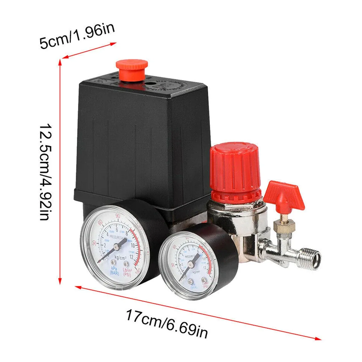 Air Compressor Pressure Switch Manifold | 90 to 120PSI | 4 Port, 2 Gauges - Thumbnail 2