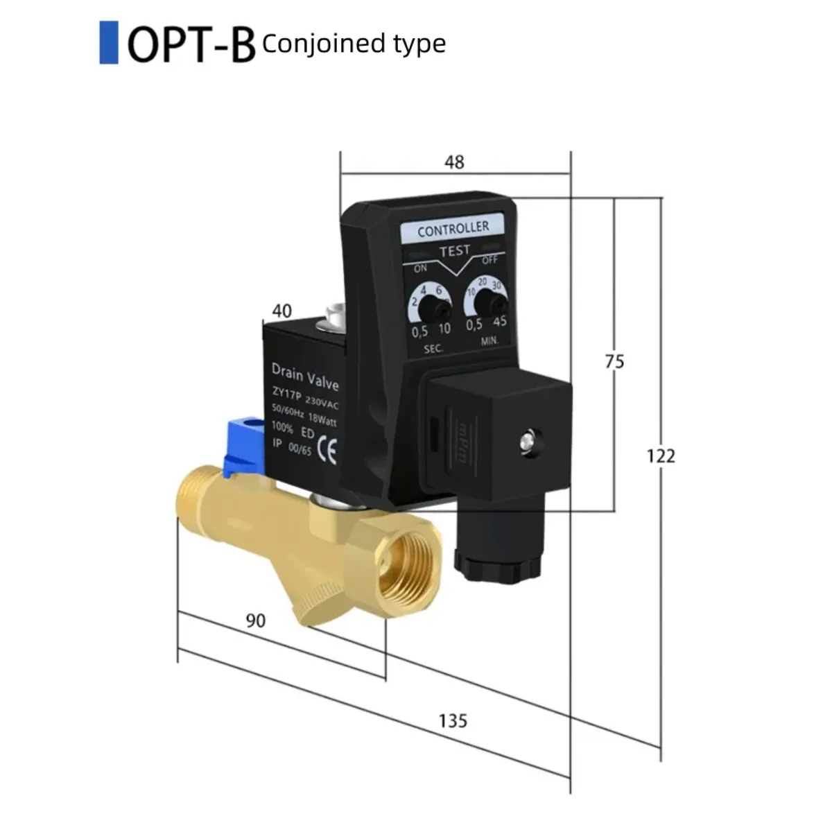 Air Compressor Automatic Drain Valve G1/2 | 230VAC Solenoid | Timer Controller - Thumbnail 4