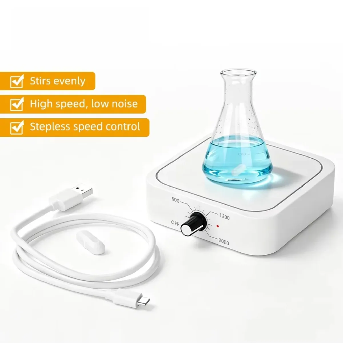 USB Rechargeable Magnetic Stirrer 2608C1 | 200 to 2000RPM | 1.0 to 1.5L - Thumbnail 7