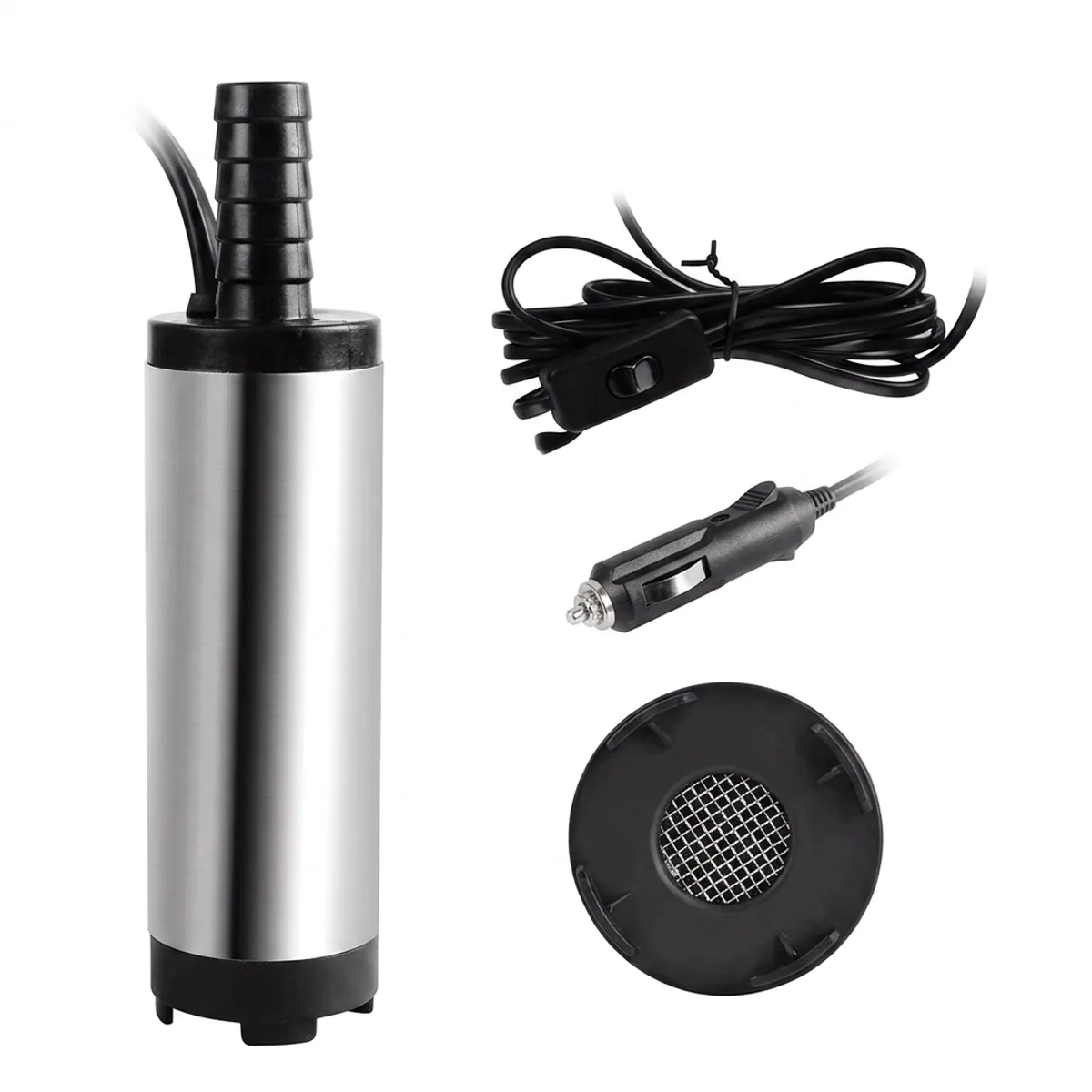 Slim 38mm stainless steel diesel transfer pump for 12V DC fluid extraction and vehicle refueling