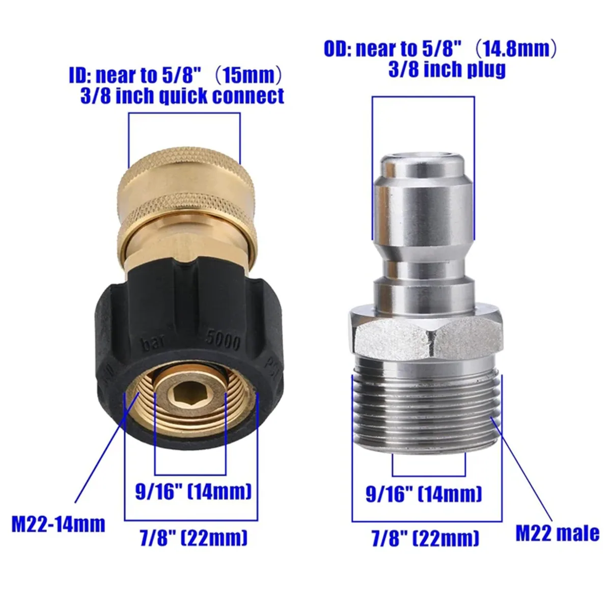 Pressure Washer Hose Adapter M22 to 3/8 Quick Connect | 5000 PSI - Thumbnail 4