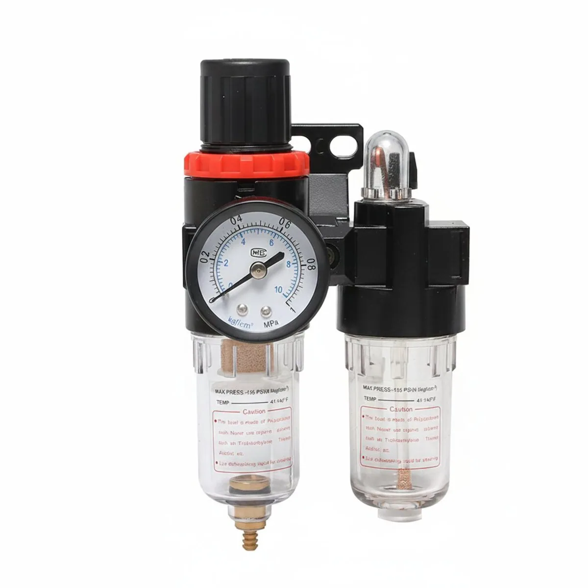AFC2000 SFC200 G1/4 air filter regulator for compressor oil-water separator, showing unit with pressure gauge and adjustment knob.