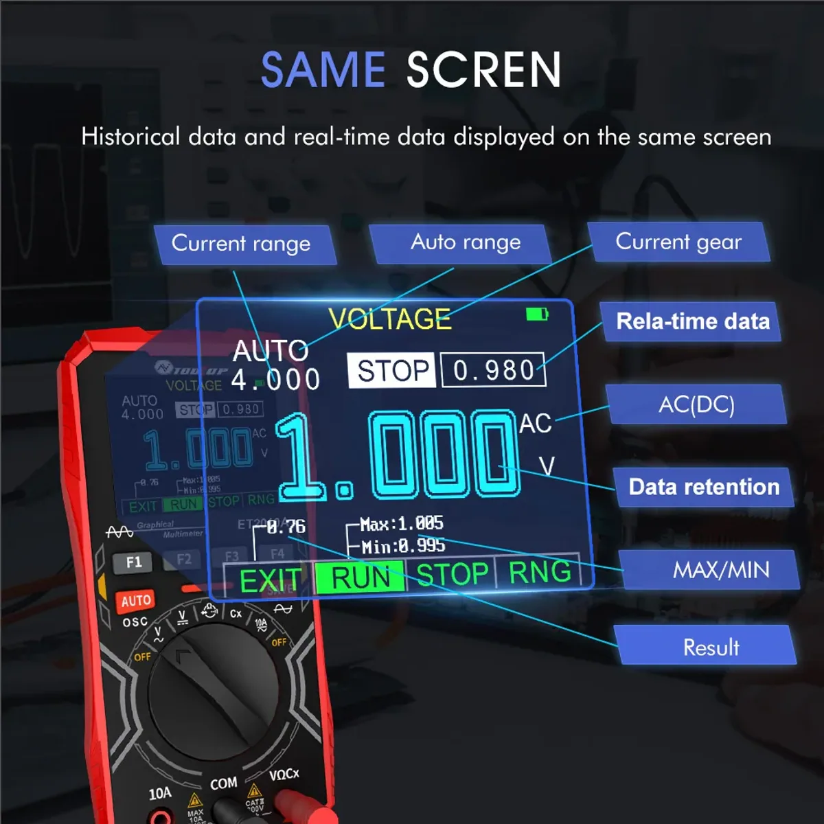 Multimeter with Oscilloscope ET2010A | 1MHz 2.5Msps | 4000 Count Auto Range - Thumbnail 2