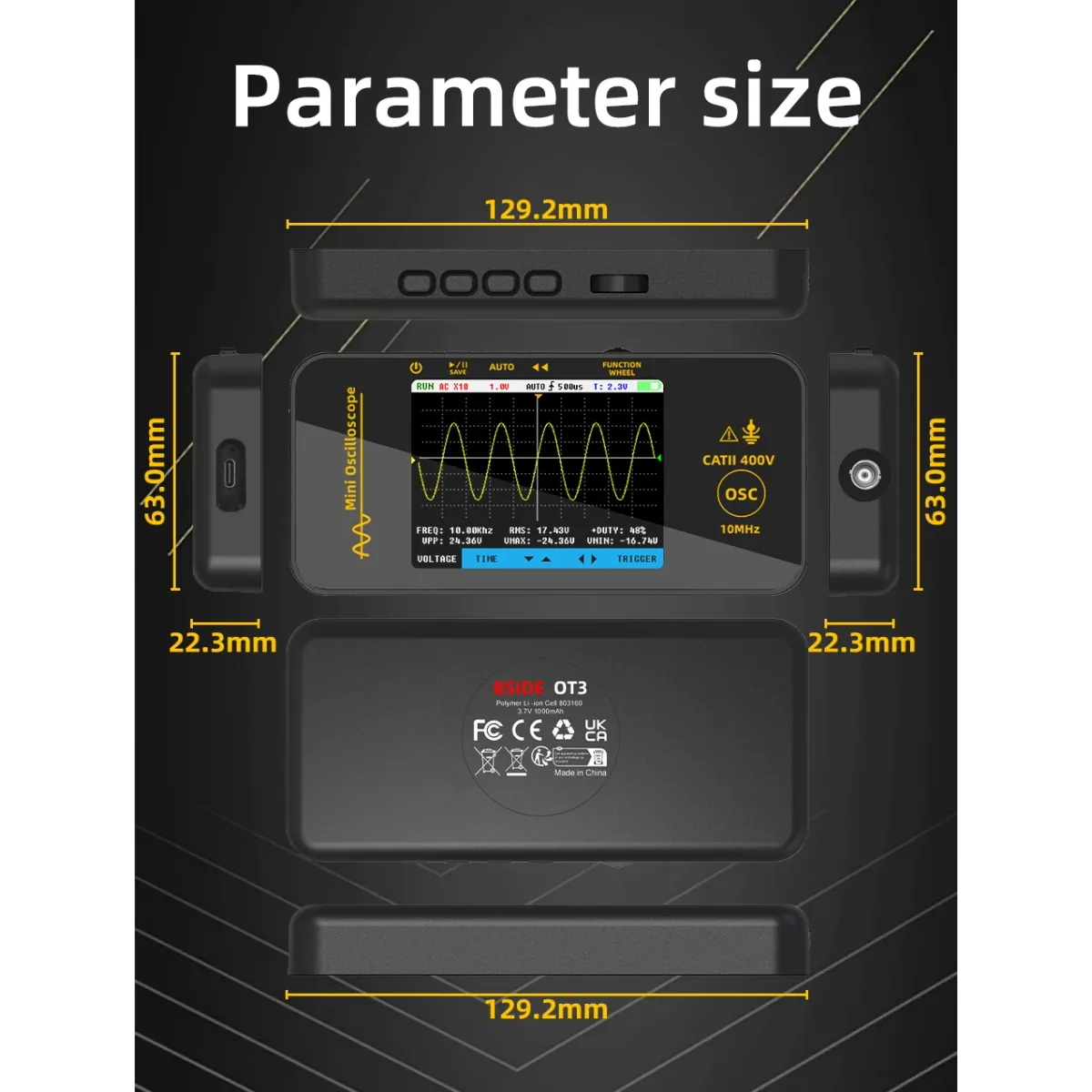 Handheld Oscilloscope OT3/OT5 | 10MHz 48MSa/s or 50MHz 200MSa/s | 3.2 Inch - Thumbnail 7